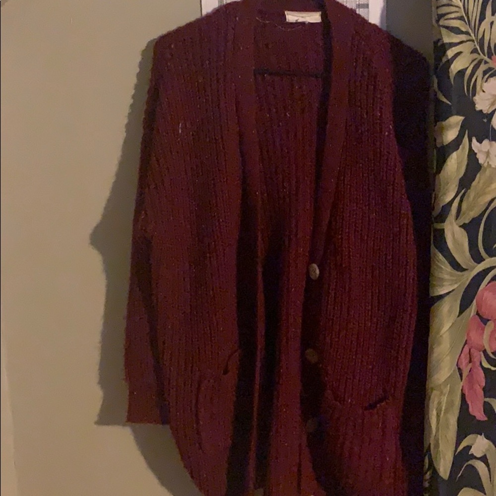 Burgundy oversized cable knit cardigan